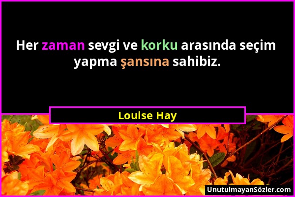 Louise Hay - Her zaman sevgi ve korku arasında seçim yapma şansına sahibiz....