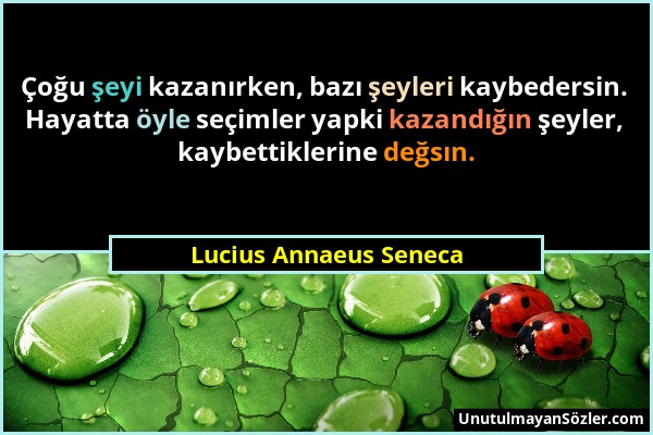 Lucius Annaeus Seneca - Çoğu şeyi kazanırken, bazı şeyleri kaybedersin. Hayatta öyle seçimler yapki kazandığın şeyler, kaybettiklerine değsın....