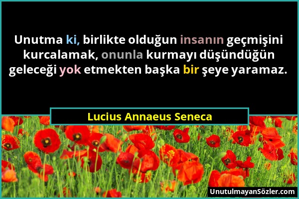 Lucius Annaeus Seneca - Unutma ki, birlikte olduğun insanın geçmişini kurcalamak, onunla kurmayı düşündüğün geleceği yok etmekten başka bir şeye yaram...