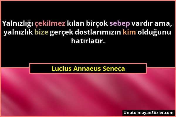 Lucius Annaeus Seneca - Yalnızlığı çekilmez kılan birçok sebep vardır ama, yalnızlık bize gerçek dostlarımızın kim olduğunu hatırlatır....