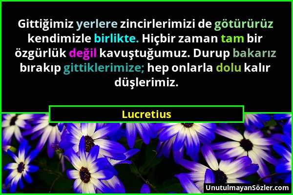 Lucretius - Gittiğimiz yerlere zincirlerimizi de götürürüz kendimizle birlikte. Hiçbir zaman tam bir özgürlük değil kavuştuğumuz. Durup bakarız bırakı...