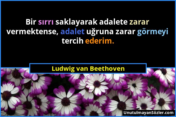 Ludwig van Beethoven - Bir sırrı saklayarak adalete zarar vermektense, adalet uğruna zarar görmeyi tercih ederim....