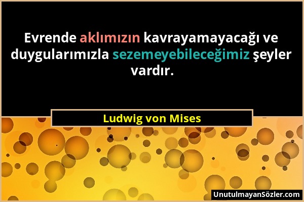 Ludwig von Mises - Evrende aklımızın kavrayamayacağı ve duygularımızla sezemeyebileceğimiz şeyler vardır....