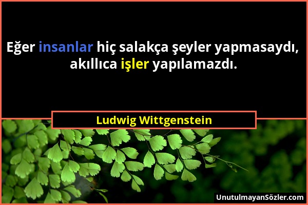 Ludwig Wittgenstein - Eğer insanlar hiç salakça şeyler yapmasaydı, akıllıca işler yapılamazdı....