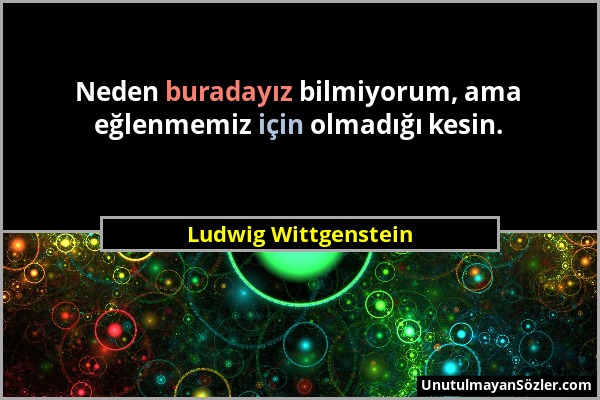 Ludwig Wittgenstein - Neden buradayız bilmiyorum, ama eğlenmemiz için olmadığı kesin....