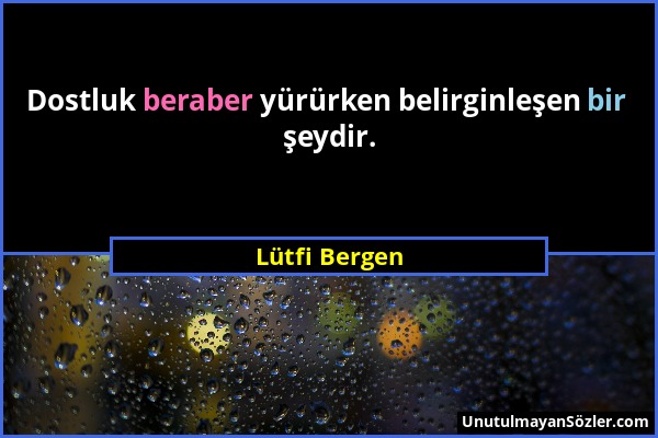 Lütfi Bergen - Dostluk beraber yürürken belirginleşen bir şeydir....