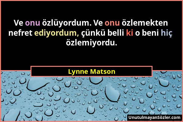 Lynne Matson - Ve onu özlüyordum. Ve onu özlemekten nefret ediyordum, çünkü belli ki o beni hiç özlemiyordu....