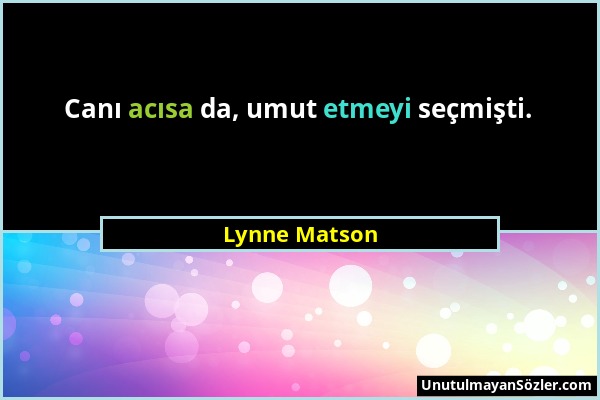 Lynne Matson - Canı acısa da, umut etmeyi seçmişti....