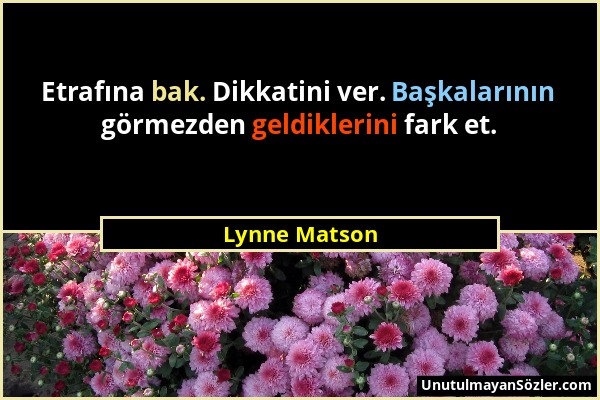 Lynne Matson - Etrafına bak. Dikkatini ver. Başkalarının görmezden geldiklerini fark et....