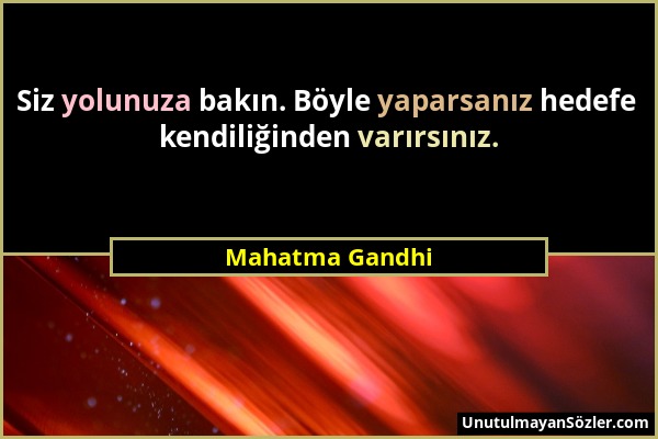 Mahatma Gandhi - Siz yolunuza bakın. Böyle yaparsanız hedefe kendiliğinden varırsınız....