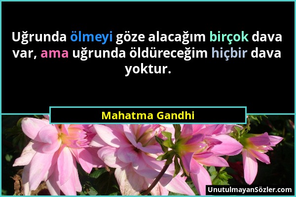 Mahatma Gandhi - Uğrunda ölmeyi göze alacağım birçok dava var, ama uğrunda öldüreceğim hiçbir dava yoktur....