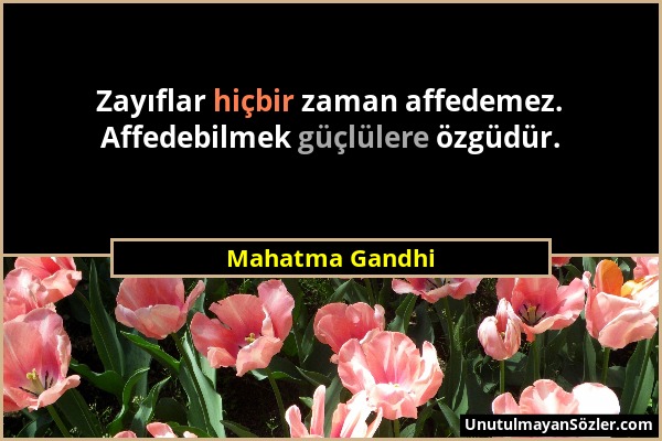 Mahatma Gandhi - Zayıflar hiçbir zaman affedemez. Affedebilmek güçlülere özgüdür....