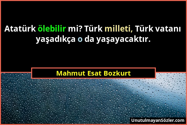 Mahmut Esat Bozkurt - Atatürk ölebilir mi? Türk milleti, Türk vatanı yaşadıkça o da yaşayacaktır....