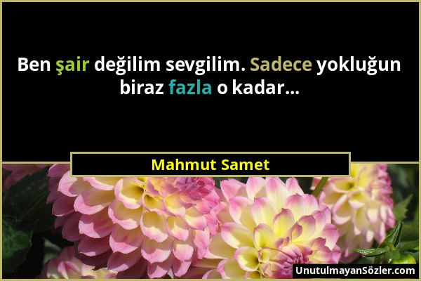 Mahmut Samet - Ben şair değilim sevgilim. Sadece yokluğun biraz fazla o kadar......