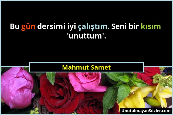 Mahmut Samet - Bu gün dersimi iyi çalıştım. Seni bir kısım 'unuttum'....