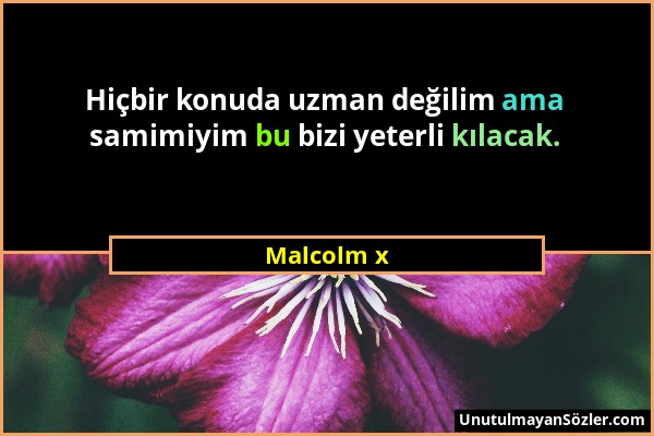 Malcolm x - Hiçbir konuda uzman değilim ama samimiyim bu bizi yeterli kılacak....