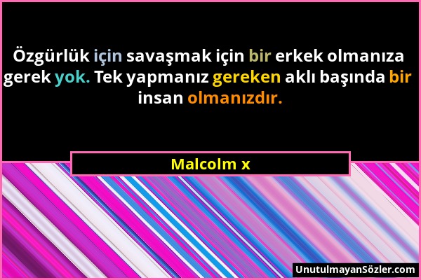 Malcolm x - Özgürlük için savaşmak için bir erkek olmanıza gerek yok. Tek yapmanız gereken aklı başında bir insan olmanızdır....