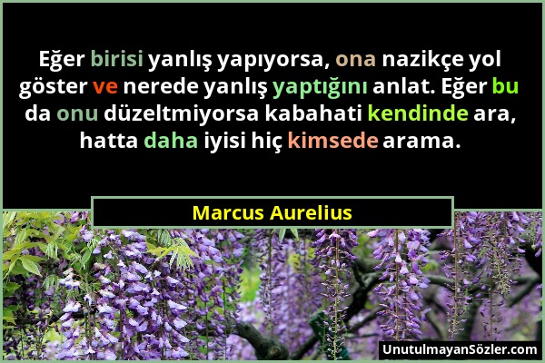 Marcus Aurelius - Eğer birisi yanlış yapıyorsa, ona nazikçe yol göster ve nerede yanlış yaptığını anlat. Eğer bu da onu düzeltmiyorsa kabahati kendind...