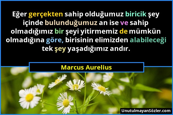 Marcus Aurelius - Eğer gerçekten sahip olduğumuz biricik şey içinde bulunduğumuz an ise ve sahip olmadığımız bir şeyi yitirmemiz de mümkün olmadığına...