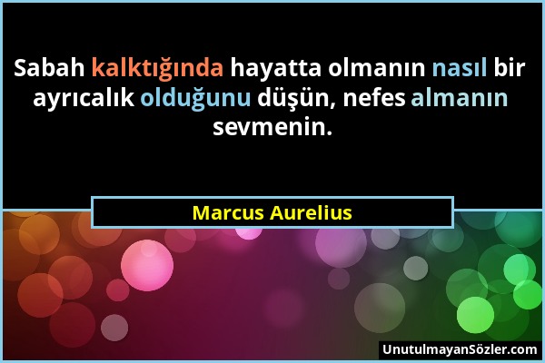 Marcus Aurelius - Sabah kalktığında hayatta olmanın nasıl bir ayrıcalık olduğunu düşün, nefes almanın sevmenin....