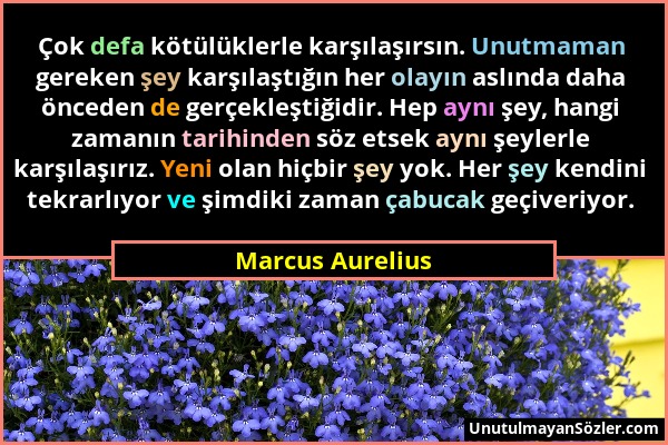 Marcus Aurelius - Çok defa kötülüklerle karşılaşırsın. Unutmaman gereken şey karşılaştığın her olayın aslında daha önceden de gerçekleştiğidir. Hep ay...
