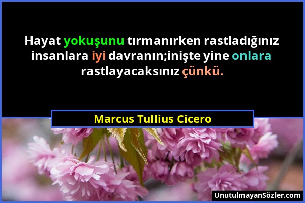 Marcus Tullius Cicero - Hayat yokuşunu tırmanırken rastladığınız insanlara iyi davranın;inişte yine onlara rastlayacaksınız çünkü....