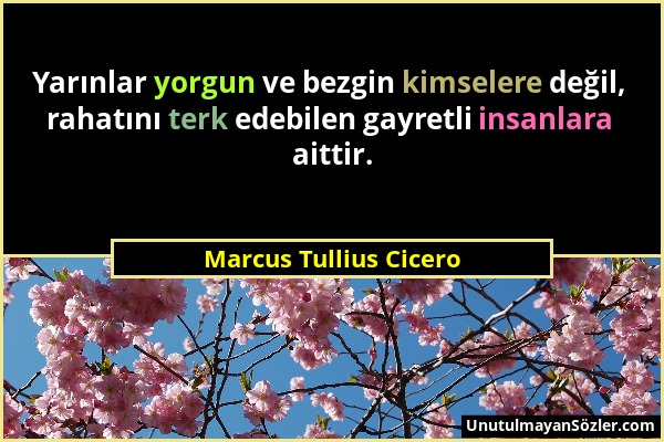 Marcus Tullius Cicero - Yarınlar yorgun ve bezgin kimselere değil, rahatını terk edebilen gayretli insanlara aittir....