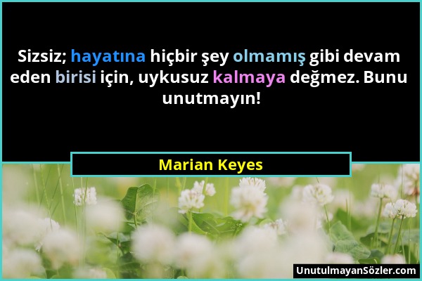 Marian Keyes - Sizsiz; hayatına hiçbir şey olmamış gibi devam eden birisi için, uykusuz kalmaya değmez. Bunu unutmayın!...