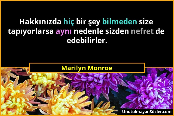 Marilyn Monroe - Hakkınızda hiç bir şey bilmeden size tapıyorlarsa aynı nedenle sizden nefret de edebilirler....