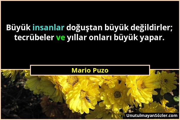 Mario Puzo - Büyük insanlar doğuştan büyük değildirler; tecrübeler ve yıllar onları büyük yapar....