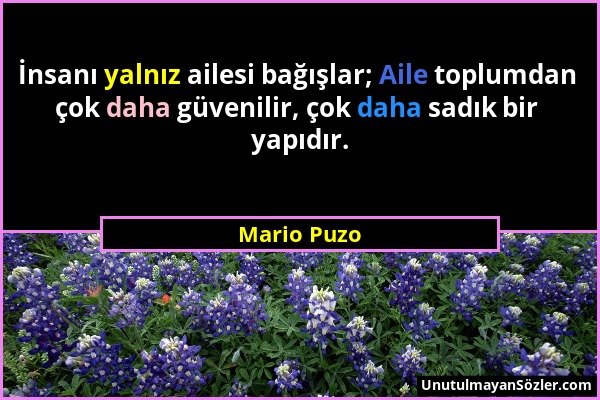 Mario Puzo - İnsanı yalnız ailesi bağışlar; Aile toplumdan çok daha güvenilir, çok daha sadık bir yapıdır....