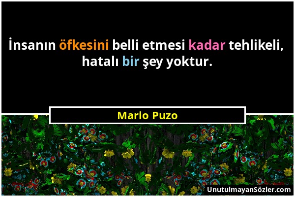 Mario Puzo - İnsanın öfkesini belli etmesi kadar tehlikeli, hatalı bir şey yoktur....