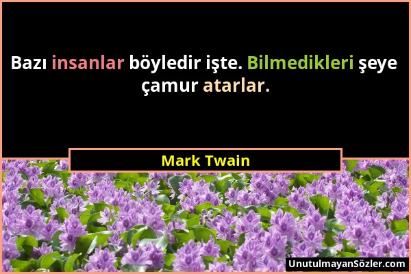 Mark Twain - Bazı insanlar böyledir işte. Bilmedikleri şeye çamur atarlar....