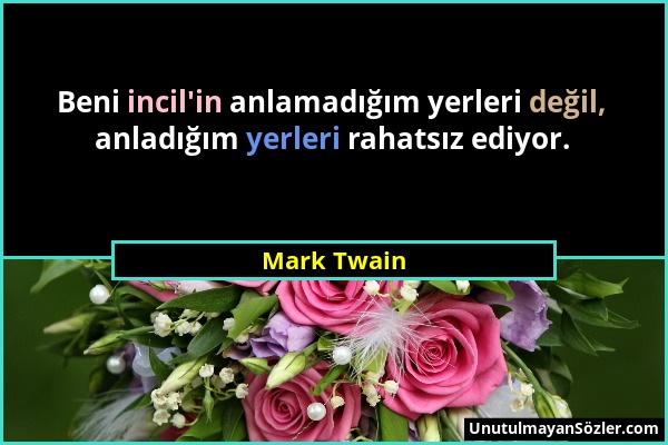 Mark Twain - Beni incil'in anlamadığım yerleri değil, anladığım yerleri rahatsız ediyor....