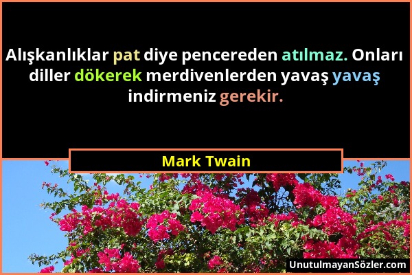 Mark Twain - Alışkanlıklar pat diye pencereden atılmaz. Onları diller dökerek merdivenlerden yavaş yavaş indirmeniz gerekir....