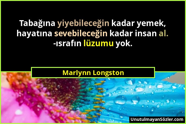 Marlynn Longston - Tabağına yiyebileceğin kadar yemek, hayatına sevebileceğin kadar insan al. -ısrafın lüzumu yok....