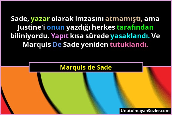 Marquis de Sade - Sade, yazar olarak imzasını atmamıştı, ama Justine'i onun yazdığı herkes tarafından biliniyordu. Yapıt kısa sürede yasaklandı. Ve Ma...