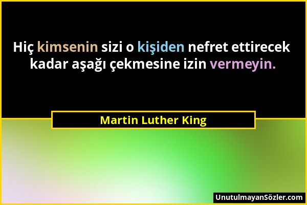 Martin Luther King - Hiç kimsenin sizi o kişiden nefret ettirecek kadar aşağı çekmesine izin vermeyin....