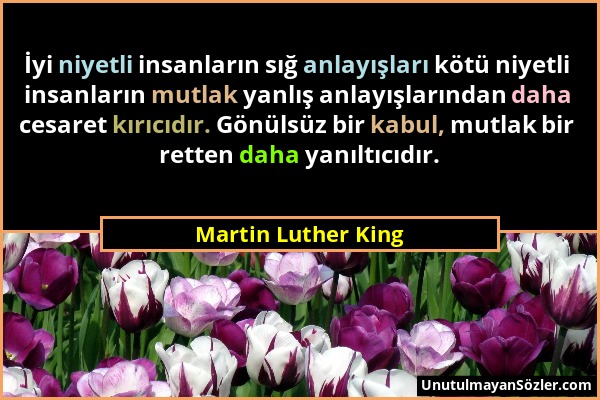 Martin Luther King - İyi niyetli insanların sığ anlayışları kötü niyetli insanların mutlak yanlış anlayışlarından daha cesaret kırıcıdır. Gönülsüz bir...