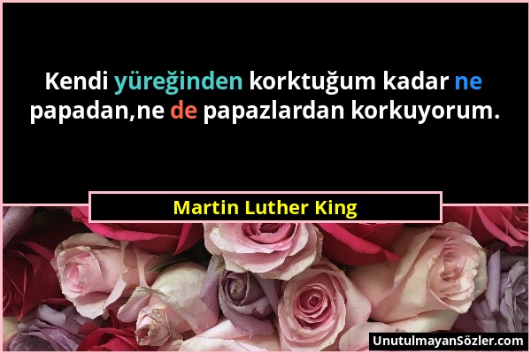 Martin Luther King - Kendi yüreğinden korktuğum kadar ne papadan,ne de papazlardan korkuyorum....
