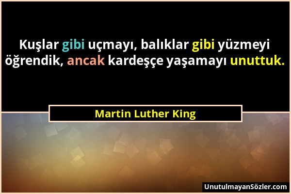 Martin Luther King - Kuşlar gibi uçmayı, balıklar gibi yüzmeyi öğrendik, ancak kardeşçe yaşamayı unuttuk....