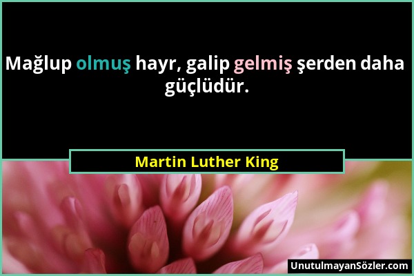 Martin Luther King - Mağlup olmuş hayr, galip gelmiş şerden daha güçlüdür....