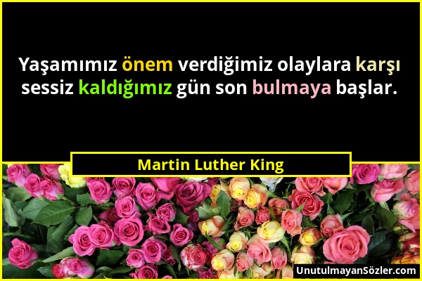 Martin Luther King - Yaşamımız önem verdiğimiz olaylara karşı sessiz kaldığımız gün son bulmaya başlar....