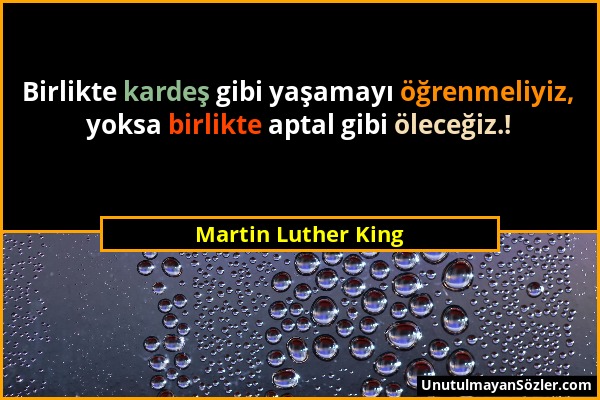 Martin Luther King - Birlikte kardeş gibi yaşamayı öğrenmeliyiz, yoksa birlikte aptal gibi öleceğiz.!...