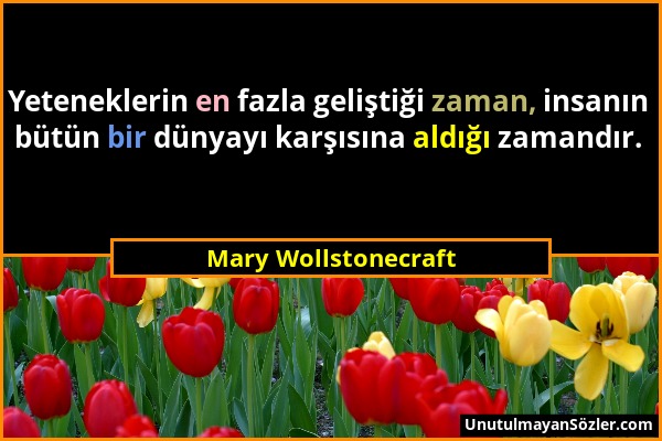 Mary Wollstonecraft - Yeteneklerin en fazla geliştiği zaman, insanın bütün bir dünyayı karşısına aldığı zamandır....