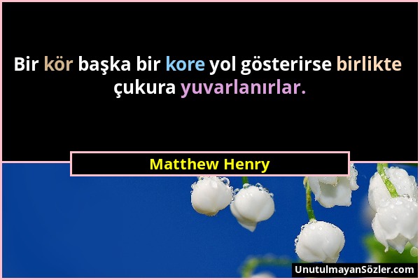 Matthew Henry - Bir kör başka bir kore yol gösterirse birlikte çukura yuvarlanırlar....