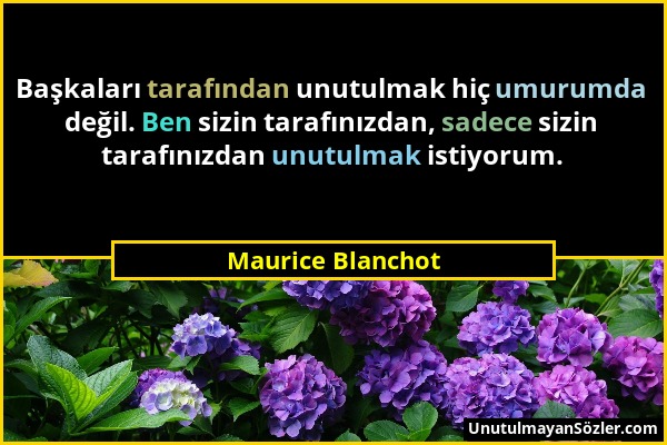 Maurice Blanchot - Başkaları tarafından unutulmak hiç umurumda değil. Ben sizin tarafınızdan, sadece sizin tarafınızdan unutulmak istiyorum....