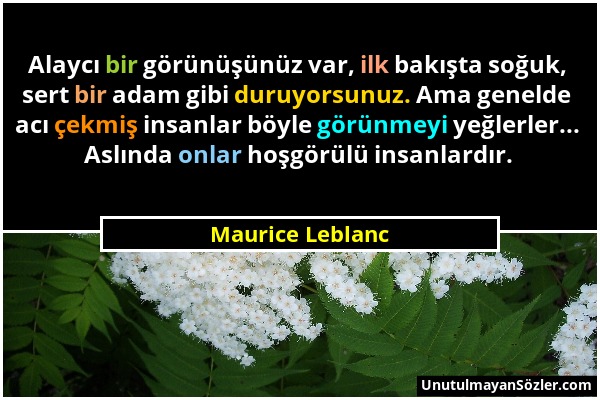 Maurice Leblanc - Alaycı bir görünüşünüz var, ilk bakışta soğuk, sert bir adam gibi duruyorsunuz. Ama genelde acı çekmiş insanlar böyle görünmeyi yeğl...