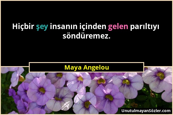 Maya Angelou - Hiçbir şey insanın içinden gelen parıltıyı söndüremez....