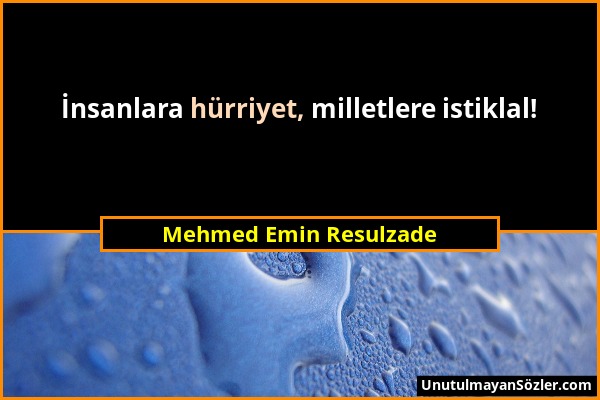 Mehmed Emin Resulzade - İnsanlara hürriyet, milletlere istiklal!...